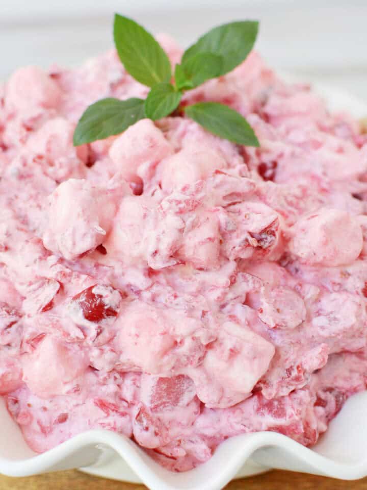 Cranberry Fluff in a white serving bowl